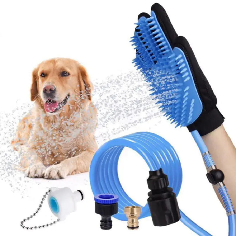 Köpekler için duş başlığına sahip banyo eldiveni – 2'si 1 arada tüy bakımı ve masajı